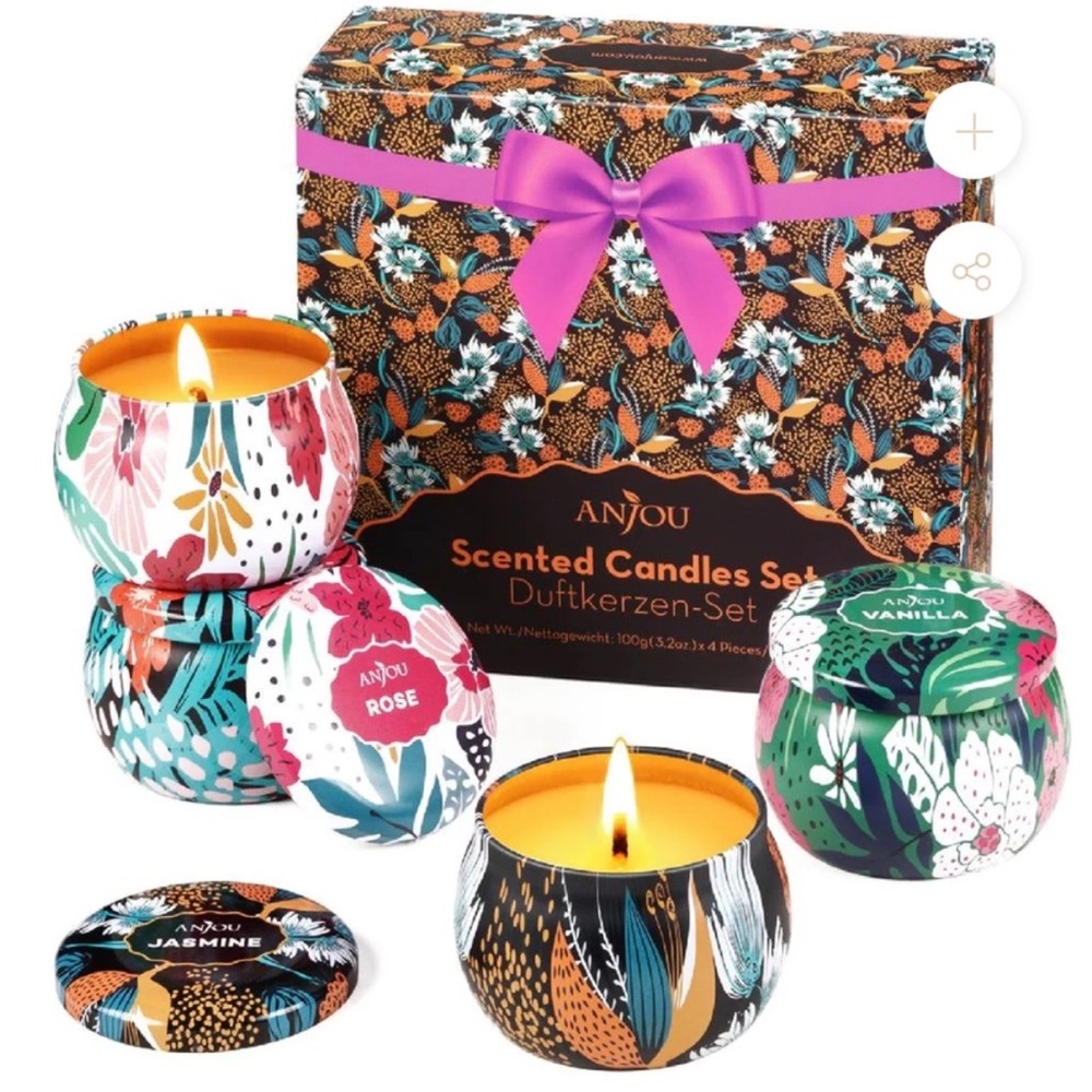 Anjou Essential Oil Soy Wax Cotton Wick Scented Candles Decorative Tins Set